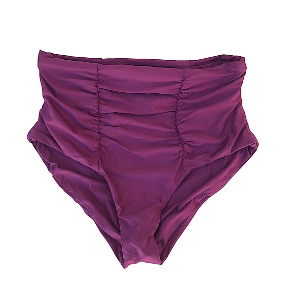 BECCA Ruched Vintage Cut High Waist Bikini Bottom Purple Burgundy Size LG - Picture 1 of 11